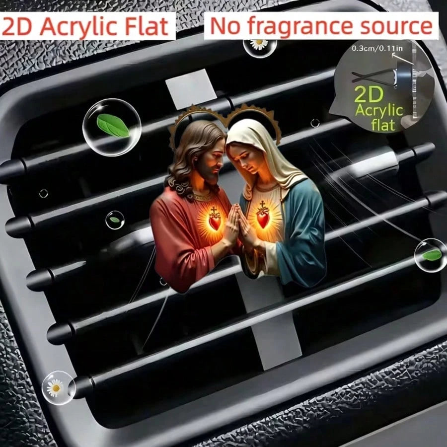 2D Flat, 1pc, Jesus Pattern Car Air Vent Clip, With Dual Odorless Sponge Pads, Fragrance Diffuser, No Fragrance Source, Acrylic Luxury Cartoon Car Decor, Fashionable Car Interior Accessory, Can Add Yo