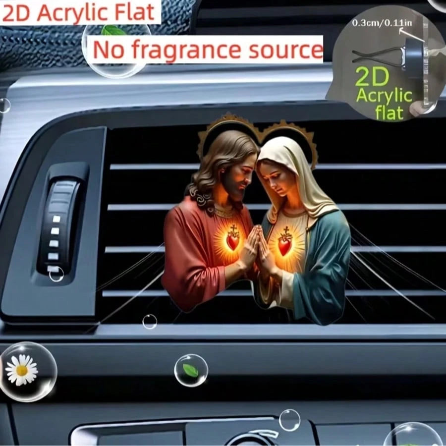 2D Flat, 1pc, Jesus Pattern Car Air Vent Clip, With Dual Odorless Sponge Pads, Fragrance Diffuser, No Fragrance Source, Acrylic Luxury Cartoon Car Decor, Fashionable Car Interior Accessory, Can Add Yo