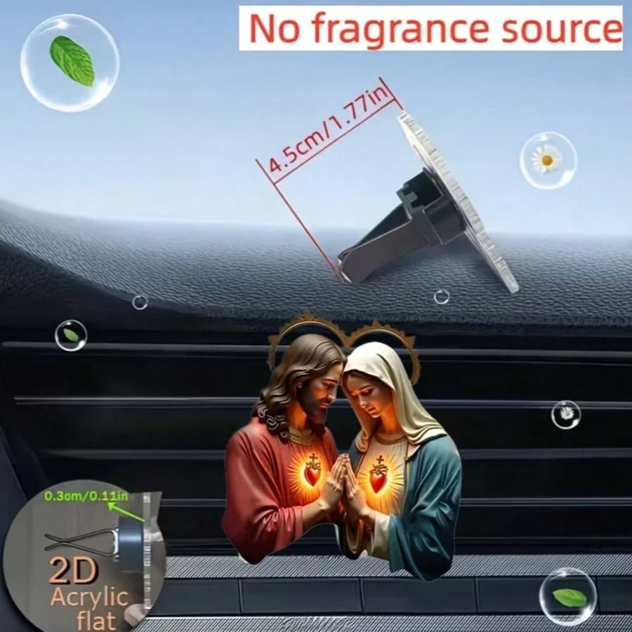 2D Flat, 1pc, Jesus Pattern Car Air Vent Clip, With Dual Odorless Sponge Pads, Fragrance Diffuser, No Fragrance Source, Acrylic Luxury Cartoon Car Decor, Fashionable Car Interior Accessory, Can Add Yo