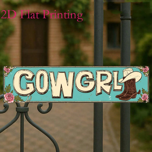 2D Flat- 4X16 Inch Vintage Metal Aluminum Sign, Cowgirl Western Boots Rose Sign Vintage Turquoise Wall Art Decor For Ranch Bar Bedroom Patio Farmhouse Gift