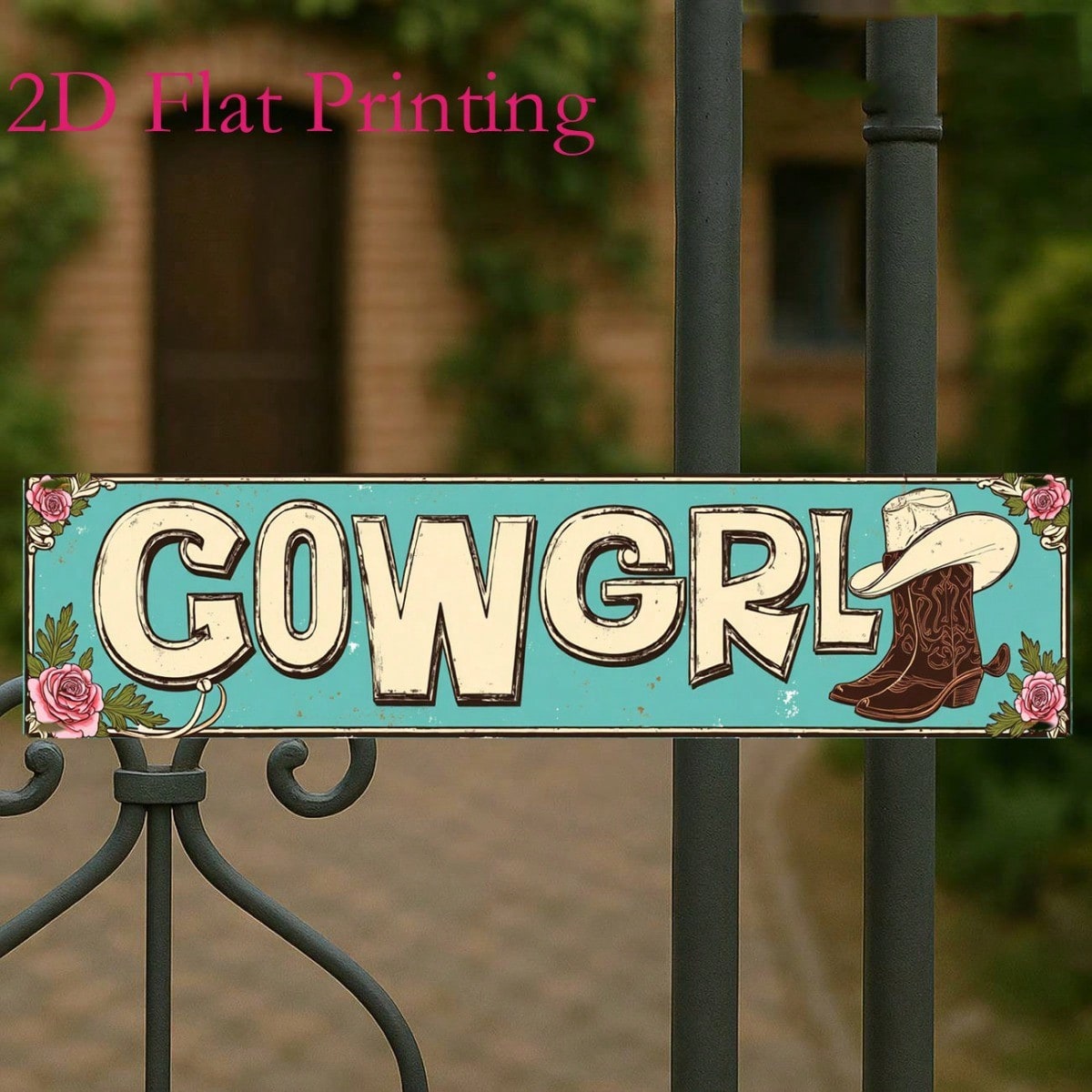 2D Flat- 4X16 Inch Vintage Metal Aluminum Sign, Cowgirl Western Boots Rose Sign Vintage Turquoise Wall Art Decor For Ranch Bar Bedroom Patio Farmhouse Gift