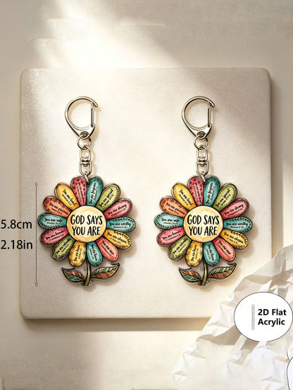 2D Flat Single Piece "God Says You Are" Flower Acrylic Keychain, Bible Verse Pendant Key Chain, Inspirational Bag Decoration, Gift For Fans