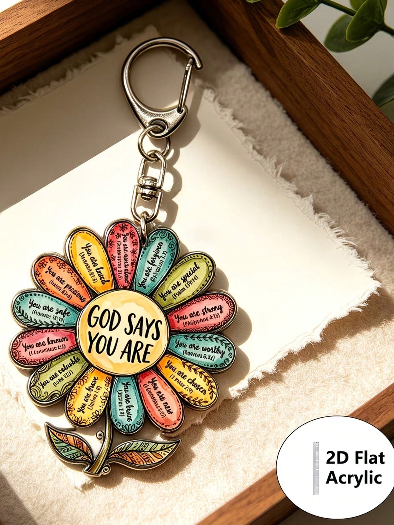2D Flat Single Piece "God Says You Are" Flower Acrylic Keychain, Bible Verse Pendant Key Chain, Inspirational Bag Decoration, Gift For Fans