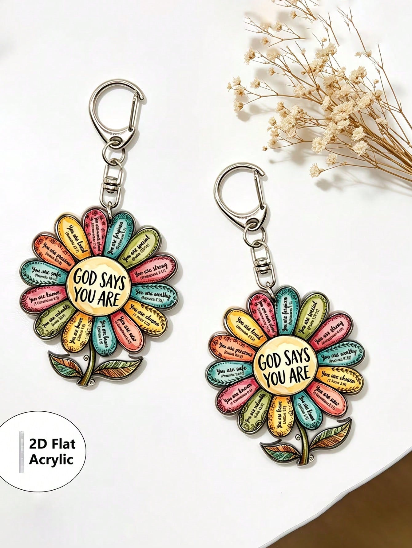 2D Flat Single Piece "God Says You Are" Flower Acrylic Keychain, Bible Verse Pendant Key Chain, Inspirational Bag Decoration, Gift For Fans