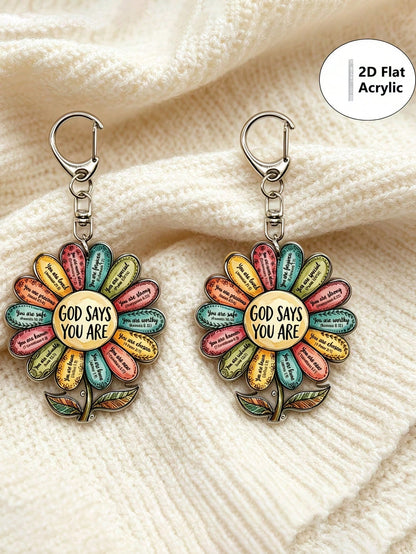 2D Flat Single Piece "God Says You Are" Flower Acrylic Keychain, Bible Verse Pendant Key Chain, Inspirational Bag Decoration, Gift For Fans