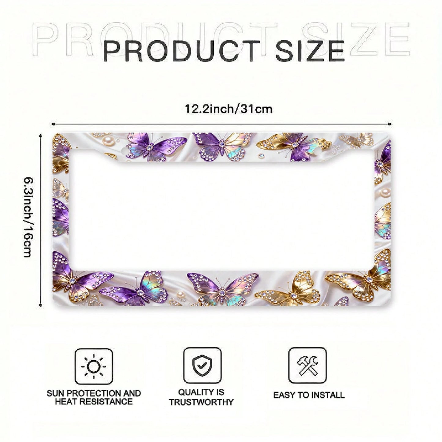2D Flat Surface Is Only For Decoration, Metal Aluminum License Plate Frame| Diamond-Embellished Butterfly Dance Pattern, Exquisite And Stylish Car Decoration Accessory, Suitable For North America A