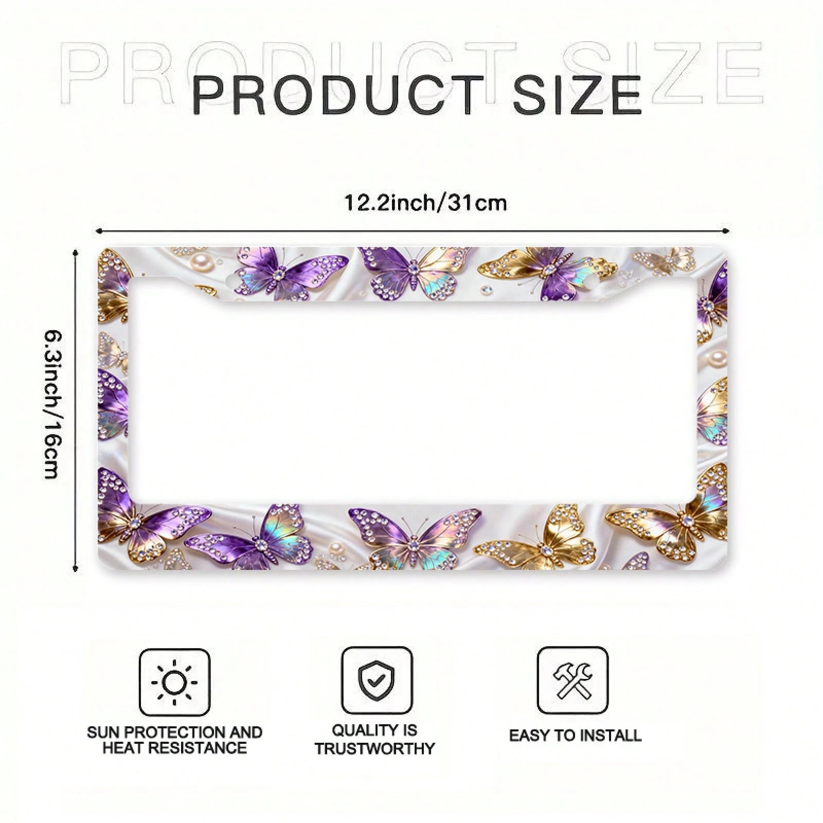 2D Flat Surface Is Only For Decoration, Metal Aluminum License Plate Frame| Diamond-Embellished Butterfly Dance Pattern, Exquisite And Stylish Car Decoration Accessory, Suitable For North America A