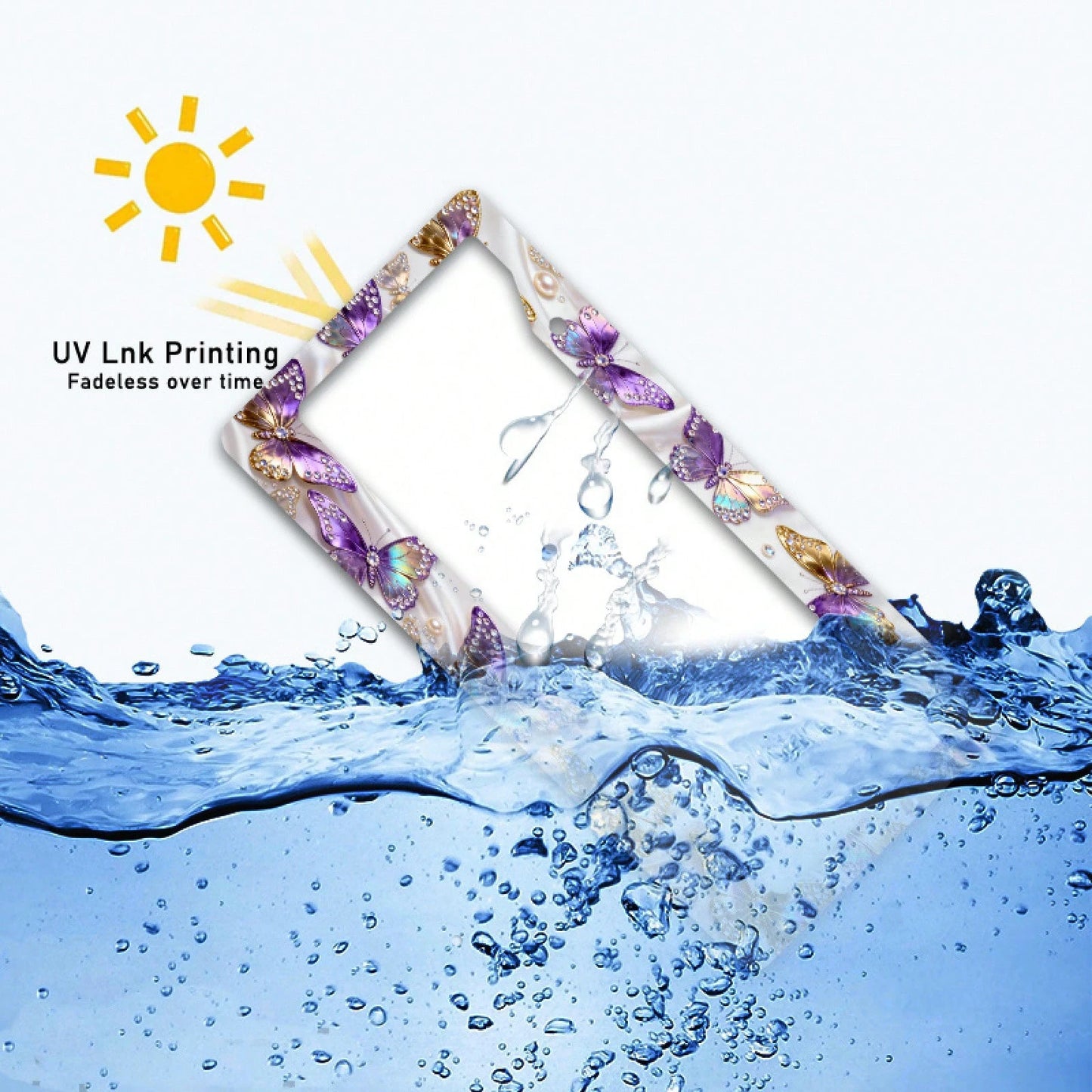 2D Flat Surface Is Only For Decoration, Metal Aluminum License Plate Frame| Diamond-Embellished Butterfly Dance Pattern, Exquisite And Stylish Car Decoration Accessory, Suitable For North America A