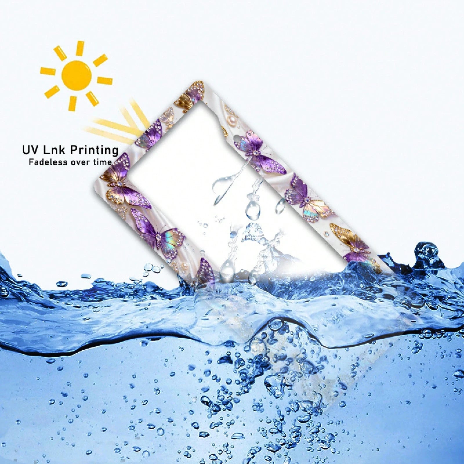 2D Flat Surface Is Only For Decoration, Metal Aluminum License Plate Frame| Diamond-Embellished Butterfly Dance Pattern, Exquisite And Stylish Car Decoration Accessory, Suitable For North America A