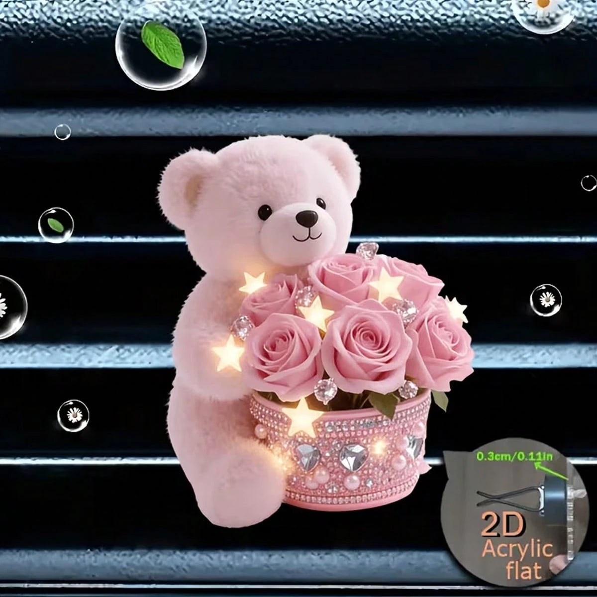 2d Flat1pcThe Little Bear Carrying The Flower Box. Reusable Car Air Freshener Fragrance Diffuser Clip, Car Vent Cover, Car Interior Accessory, Car Fragrance Diffuser With Fragrance Sponge Sheet, Car A