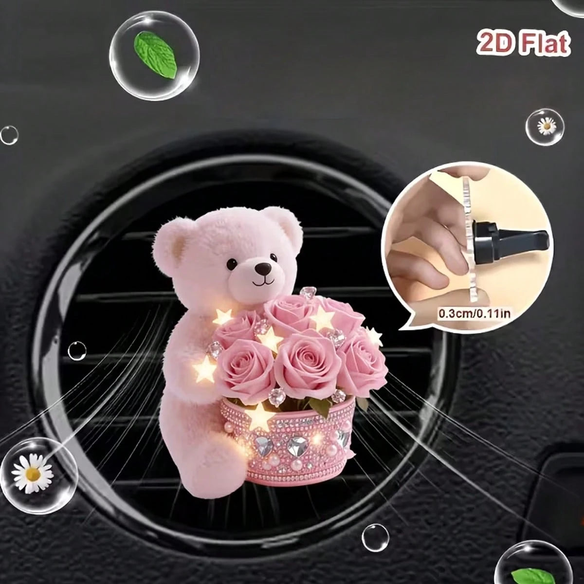2d Flat1pcThe Little Bear Carrying The Flower Box. Reusable Car Air Freshener Fragrance Diffuser Clip, Car Vent Cover, Car Interior Accessory, Car Fragrance Diffuser With Fragrance Sponge Sheet, Car A
