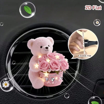 2d Flat1pcThe Little Bear Carrying The Flower Box. Reusable Car Air Freshener Fragrance Diffuser Clip, Car Vent Cover, Car Interior Accessory, Car Fragrance Diffuser With Fragrance Sponge Sheet, Car A