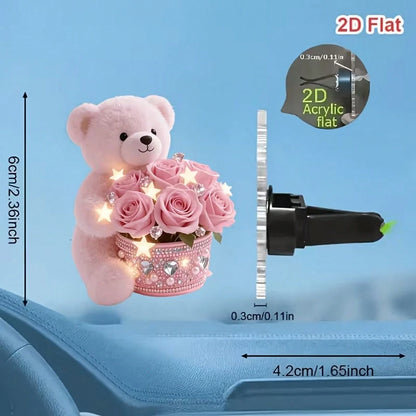 2d Flat1pcThe Little Bear Carrying The Flower Box. Reusable Car Air Freshener Fragrance Diffuser Clip, Car Vent Cover, Car Interior Accessory, Car Fragrance Diffuser With Fragrance Sponge Sheet, Car A