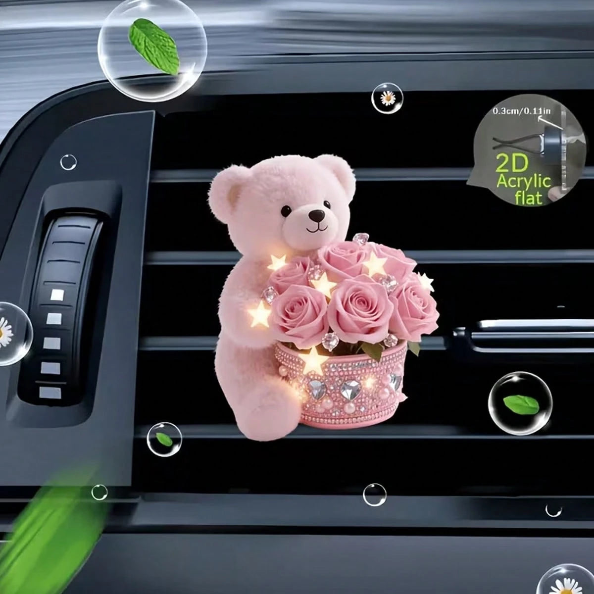 2d Flat1pcThe Little Bear Carrying The Flower Box. Reusable Car Air Freshener Fragrance Diffuser Clip, Car Vent Cover, Car Interior Accessory, Car Fragrance Diffuser With Fragrance Sponge Sheet, Car A