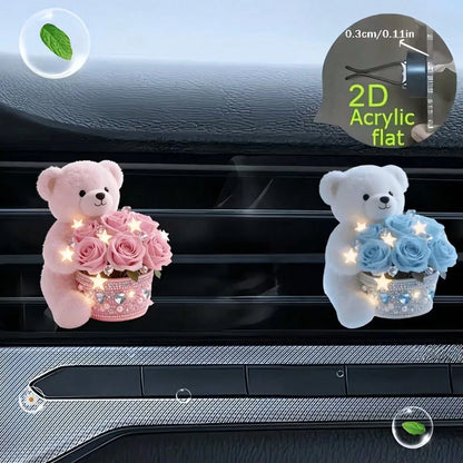 2d Flat1pcThe Little Bear Carrying The Flower Box. Reusable Car Air Freshener Fragrance Diffuser Clip, Car Vent Cover, Car Interior Accessory, Car Fragrance Diffuser With Fragrance Sponge Sheet, Car A