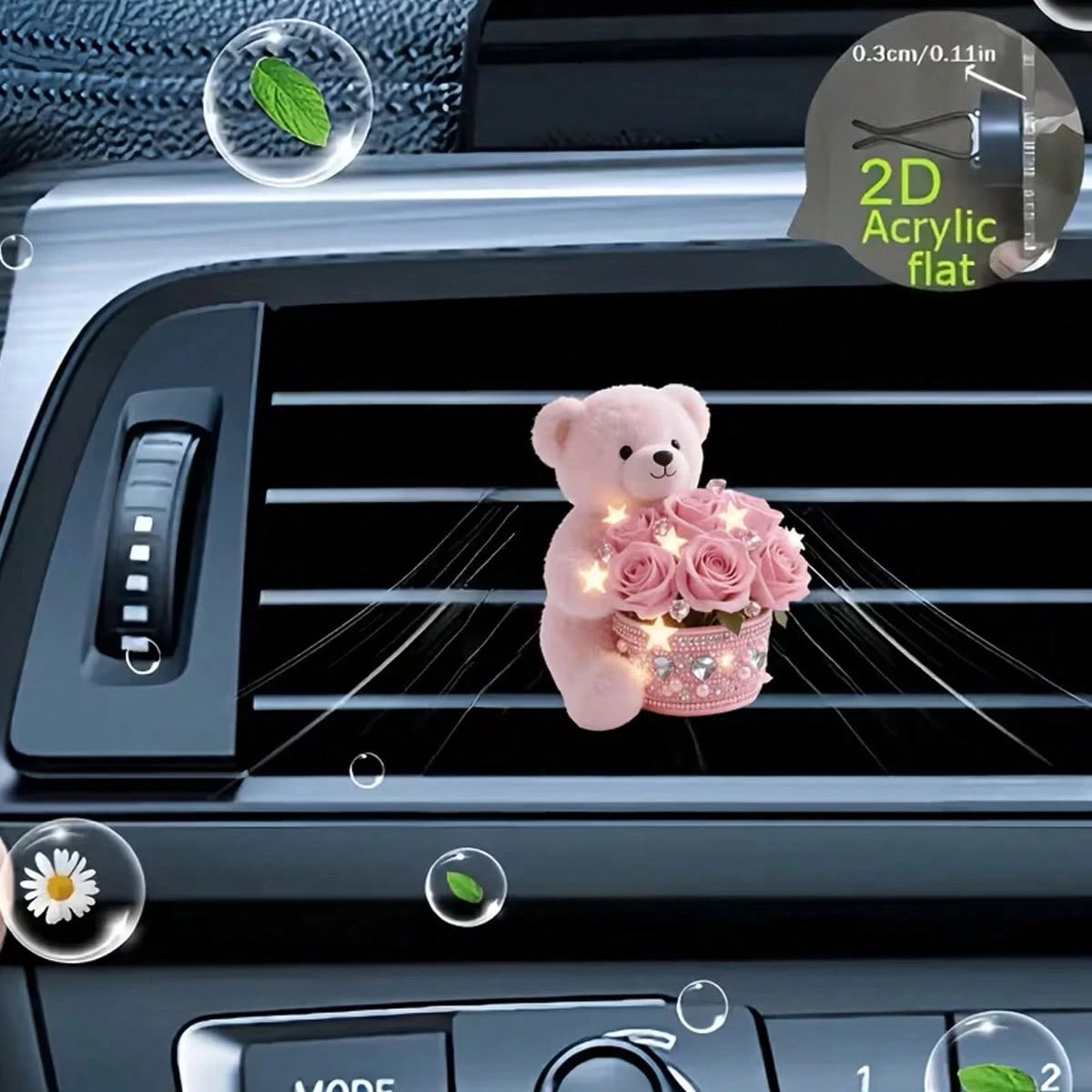 2d Flat1pcThe Little Bear Carrying The Flower Box. Reusable Car Air Freshener Fragrance Diffuser Clip, Car Vent Cover, Car Interior Accessory, Car Fragrance Diffuser With Fragrance Sponge Sheet, Car A