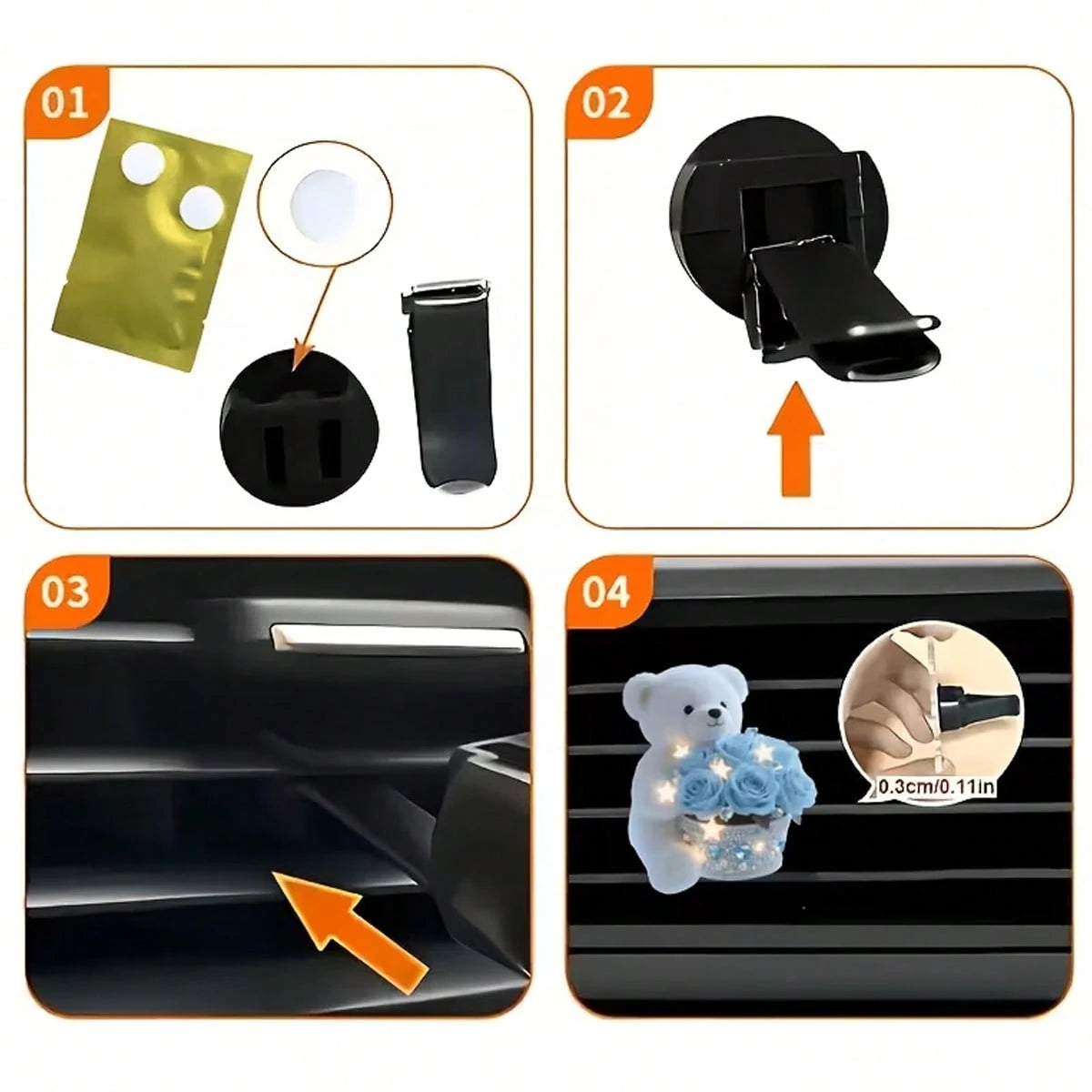 2d Flat1pcThe Little Bear Carrying The Flower Box. Reusable Car Air Freshener Fragrance Diffuser Clip, Car Vent Cover, Car Interior Accessory, Car Fragrance Diffuser With Fragrance Sponge Sheet, Car A