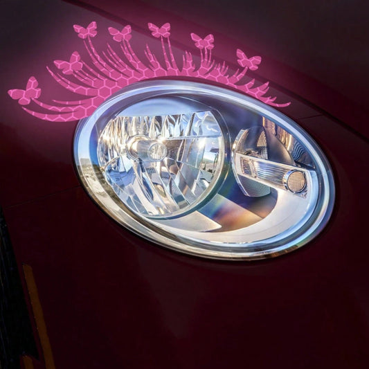 2pc Universal Butterfly Eyelash Reflective Car Sticker For Headlight & Window, Cute Decor For Auto