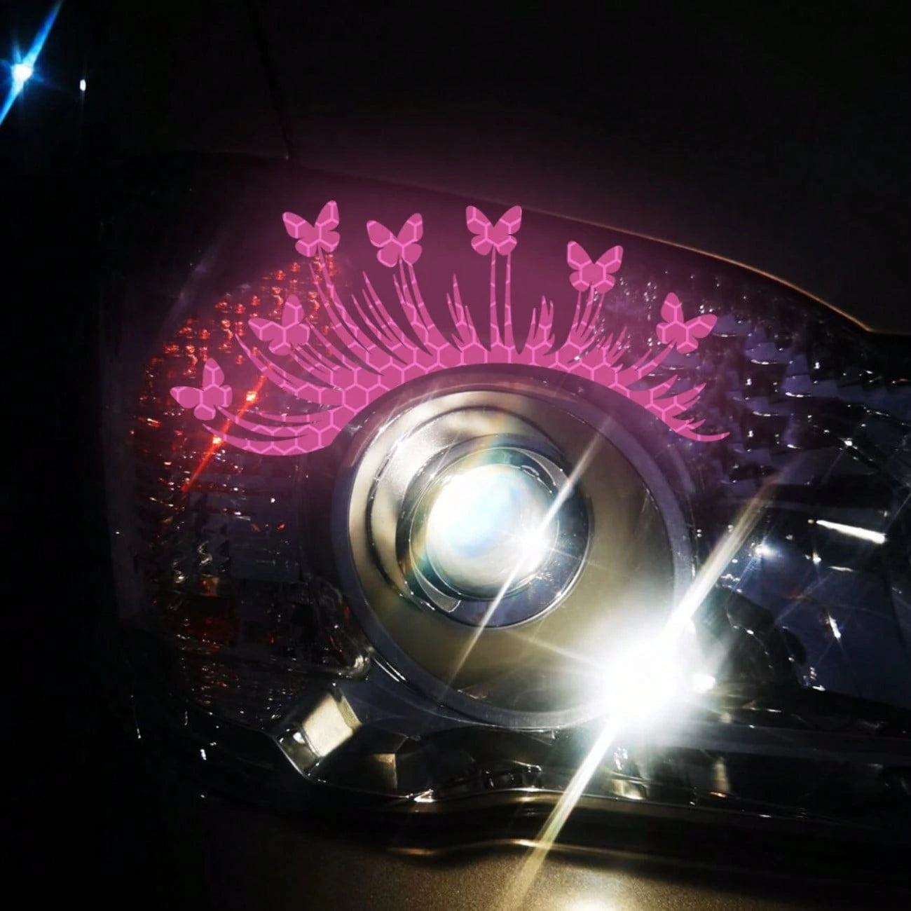 2pc Universal Butterfly Eyelash Reflective Car Sticker For Headlight & Window, Cute Decor For Auto