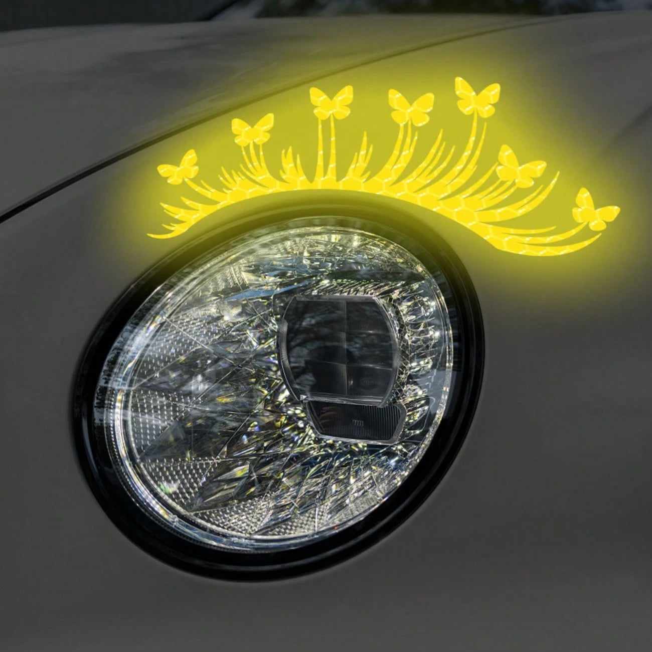 2pc Universal Butterfly Eyelash Reflective Car Sticker For Headlight & Window, Cute Decor For Auto