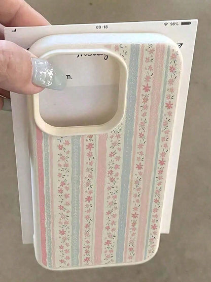 2pc White Floral Blue & Pink Striped Minimalist Pattern Full Coverage TPU Shockproof Phone Case Suitable For IPhone17/IPhone17 Air/IPhone17 Pro/IPhone17 Pro Max/16 Pro Max/15 Pro Max/14 Pro Max/13 Pro