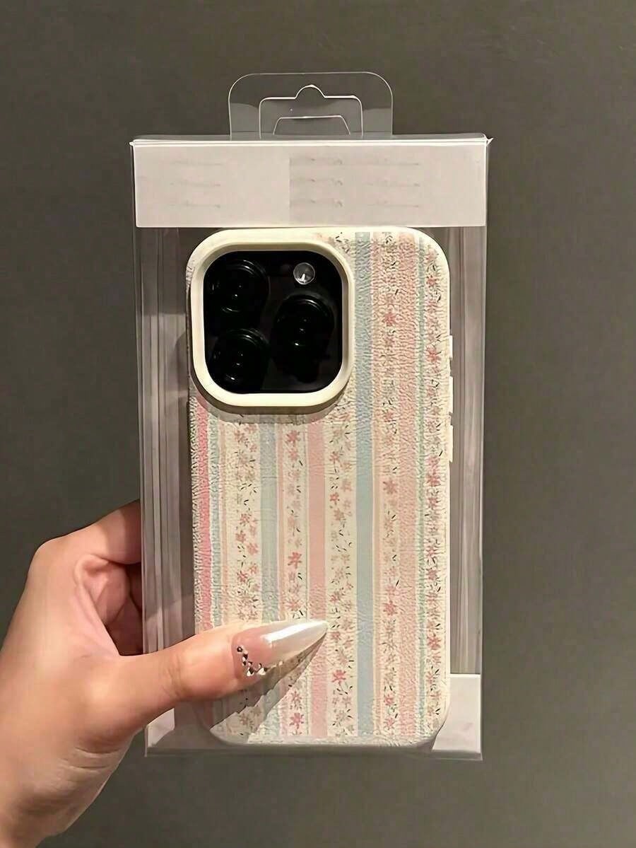 2pc White Floral Blue & Pink Striped Minimalist Pattern Full Coverage TPU Shockproof Phone Case Suitable For IPhone17/IPhone17 Air/IPhone17 Pro/IPhone17 Pro Max/16 Pro Max/15 Pro Max/14 Pro Max/13 Pro