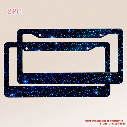 2PC,Blue Space Style License Plate Frame Stainless Steel Rust-Proof Auto Parts License Plate Decorative Screws Fit Standard 2 Holes U.S. License Plate, 12.2x 6.3 Inch