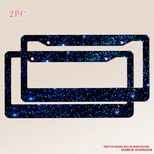 2PC,Blue Space Style License Plate Frame Stainless Steel Rust-Proof Auto Parts License Plate Decorative Screws Fit Standard 2 Holes U.S. License Plate, 12.2x 6.3 Inch