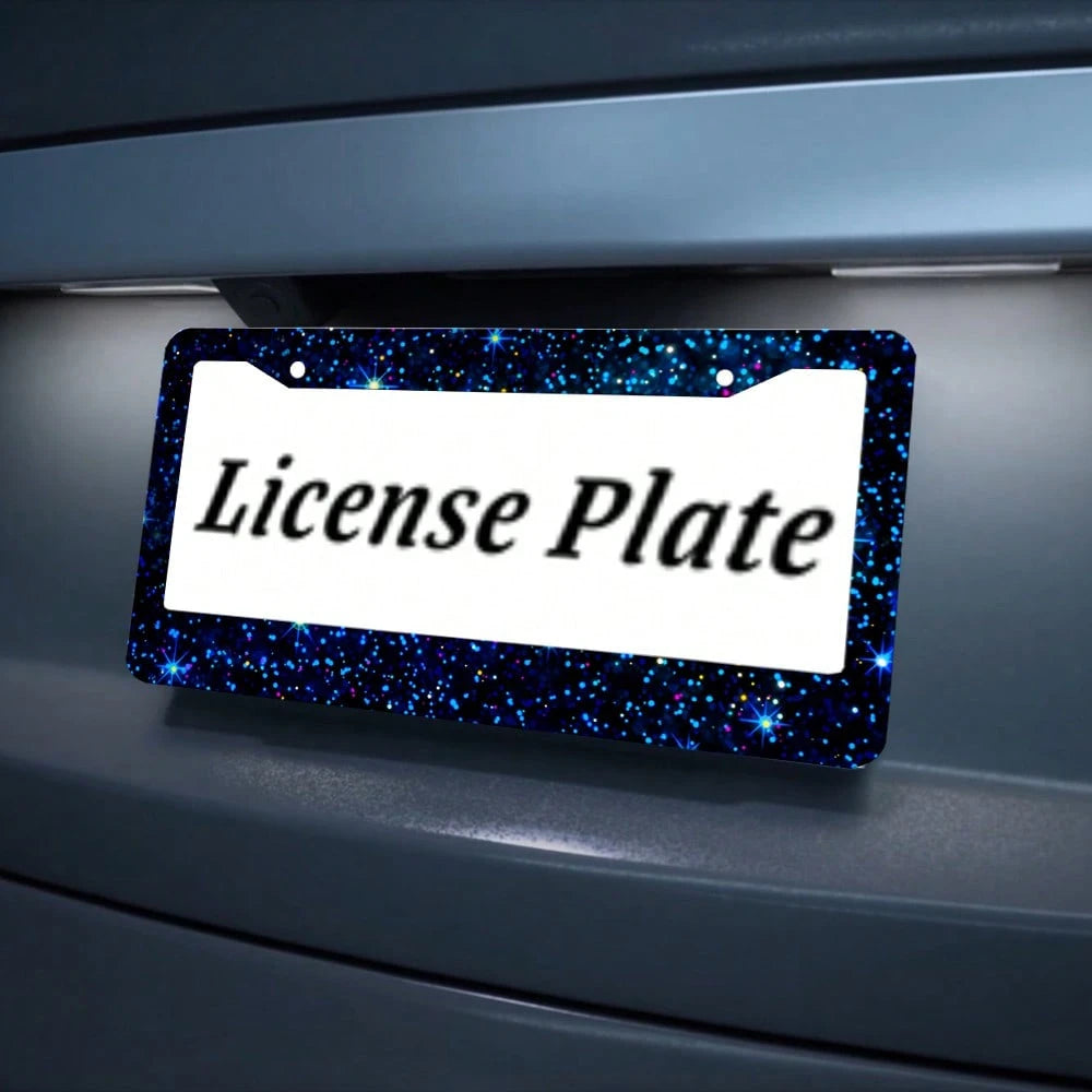 2PC,Blue Space Style License Plate Frame Stainless Steel Rust-Proof Auto Parts License Plate Decorative Screws Fit Standard 2 Holes U.S. License Plate, 12.2x 6.3 Inch