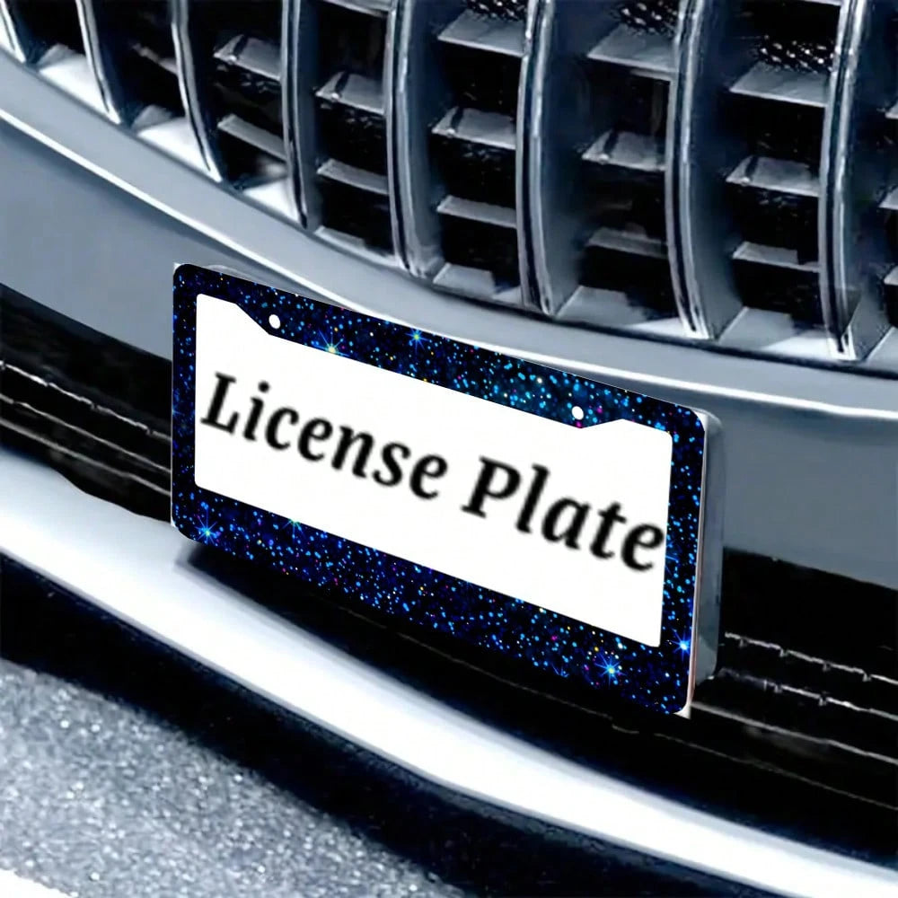 2PC,Blue Space Style License Plate Frame Stainless Steel Rust-Proof Auto Parts License Plate Decorative Screws Fit Standard 2 Holes U.S. License Plate, 12.2x 6.3 Inch