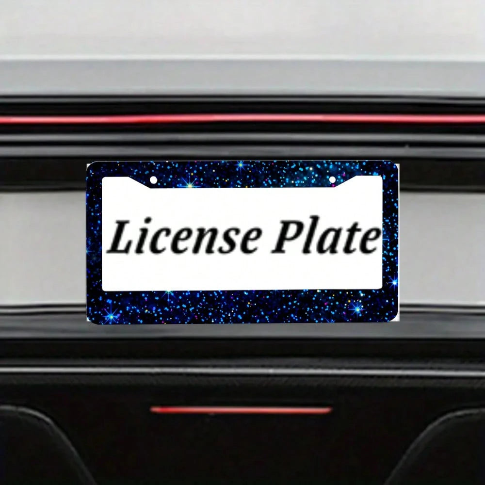 2PC,Blue Space Style License Plate Frame Stainless Steel Rust-Proof Auto Parts License Plate Decorative Screws Fit Standard 2 Holes U.S. License Plate, 12.2x 6.3 Inch