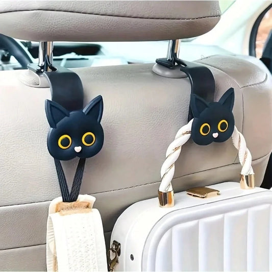 2pcs 3D Cartoon Cat Car Seat Headrest Hooks, Universal Type, Can Be Used To Hang Handbags, Wallets, Coats, Etc., Cute Car Accessories