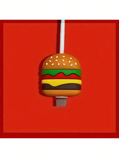 2pcs/4pcs Burger Hot Dog Cable Protection Cover Cartoon Anti-Break, Charging Cable Protection Cover