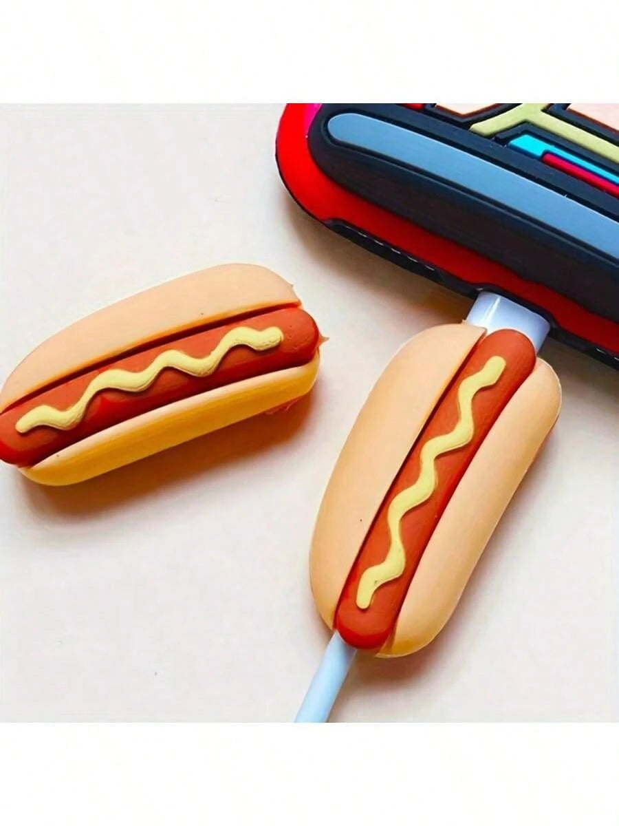 2pcs/4pcs Burger Hot Dog Cable Protection Cover Cartoon Anti-Break, Charging Cable Protection Cover
