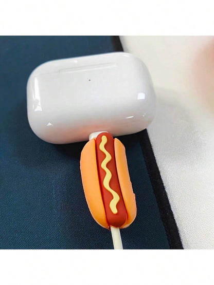 2pcs/4pcs Burger Hot Dog Cable Protection Cover Cartoon Anti-Break, Charging Cable Protection Cover