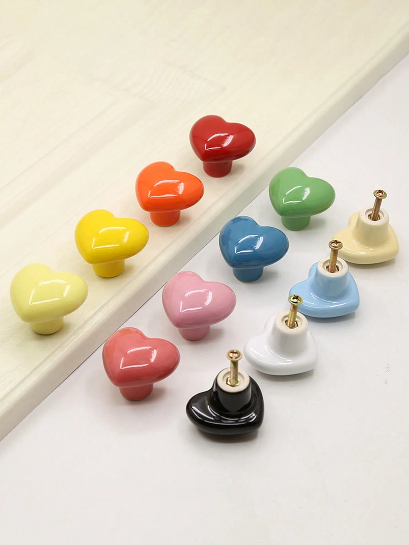 2pcs/4pcs Heart-Shaped Ceramic Knobs, Cute Pink Single-Hole Drawer Pulls For Room Wardrobe Doors