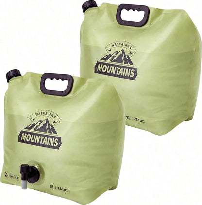 (2pcs)8L Collapsible Water Container With Spigot, Portable B PA-Free Water Bag, Lightweight Leakproof Water Carrier For Camping Hiking Emergency Outdoor Adventures (Light Green)