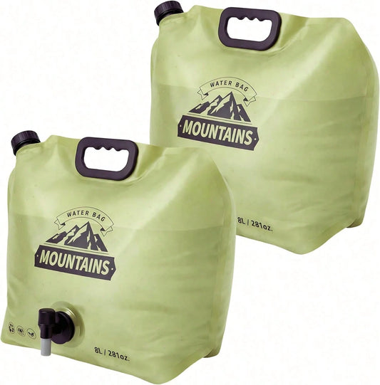 (2pcs)8L Collapsible Water Container With Spigot, Portable B PA-Free Water Bag, Lightweight Leakproof Water Carrier For Camping Hiking Emergency Outdoor Adventures (Light Green)