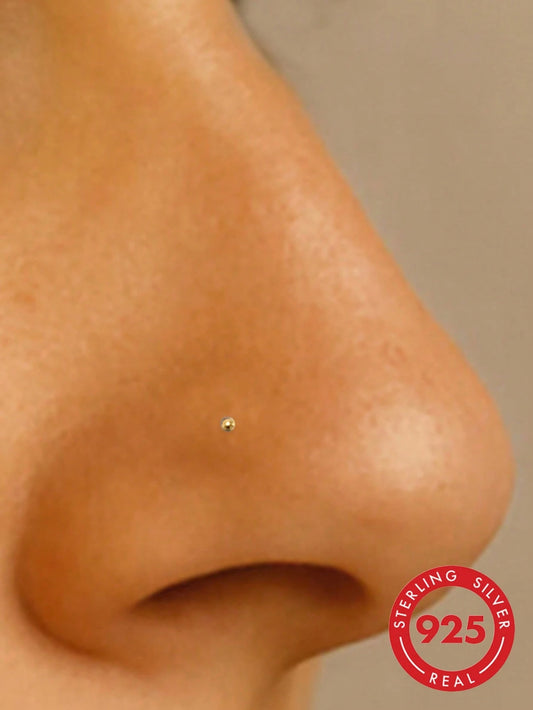 2pcs 925 Sterling Silver Gold Plated Nose Studs, 1.2mm Mini Nose Bone Studs, Small Ball Nose Bone Studs, 24G (0.5mm) Nose Studs- Consumables