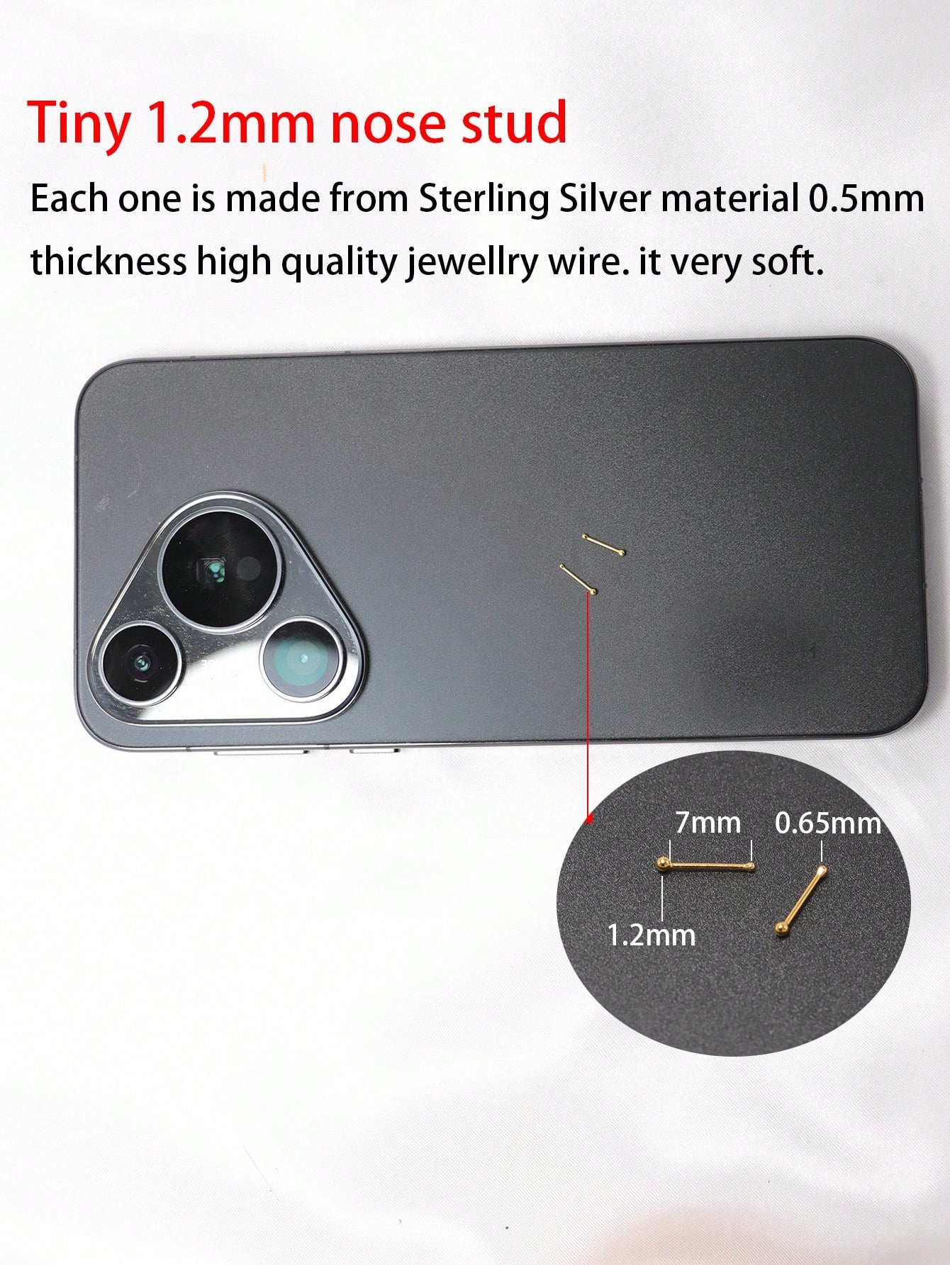 2pcs 925 Sterling Silver Gold Plated Nose Studs, 1.2mm Mini Nose Bone Studs, Small Ball Nose Bone Studs, 24G (0.5mm) Nose Studs- Consumables
