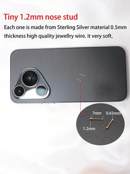 2pcs 925 Sterling Silver Gold Plated Nose Studs, 1.2mm Mini Nose Bone Studs, Small Ball Nose Bone Studs, 24G (0.5mm) Nose Studs- Consumables