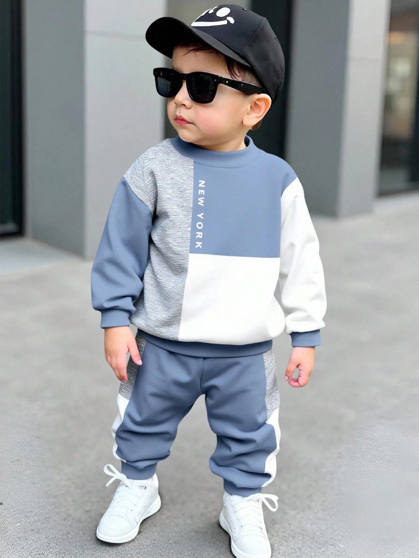 2pcs Baby Boy Color Block Letter Print Crew Neck Long Sleeve Autumn Winter Top And Pants Casual Outfit