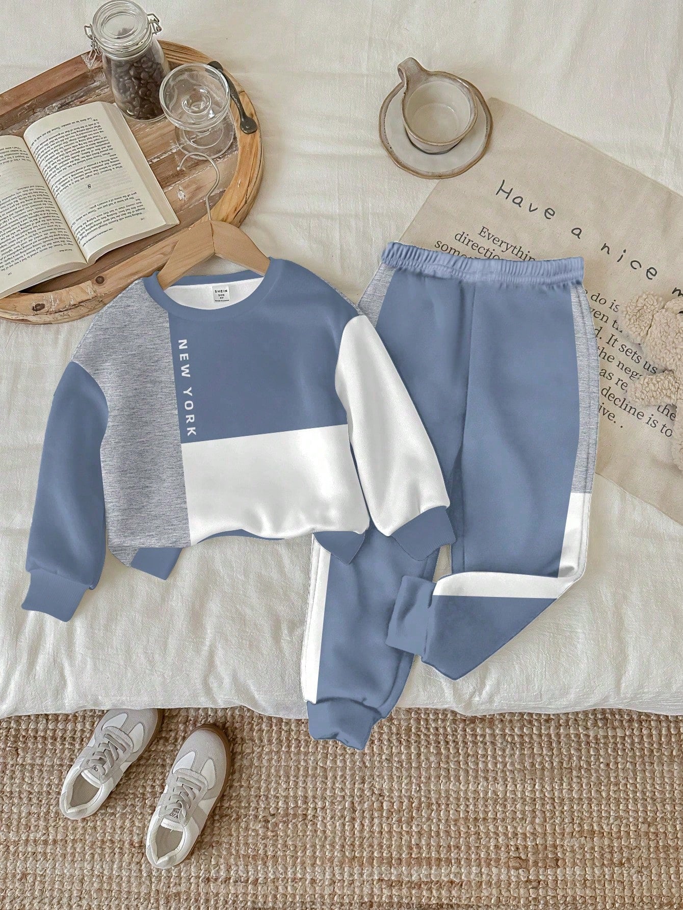 2pcs Baby Boy Color Block Letter Print Crew Neck Long Sleeve Autumn Winter Top And Pants Casual Outfit