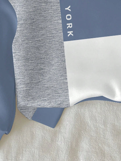 2pcs Baby Boy Color Block Letter Print Crew Neck Long Sleeve Autumn Winter Top And Pants Casual Outfit