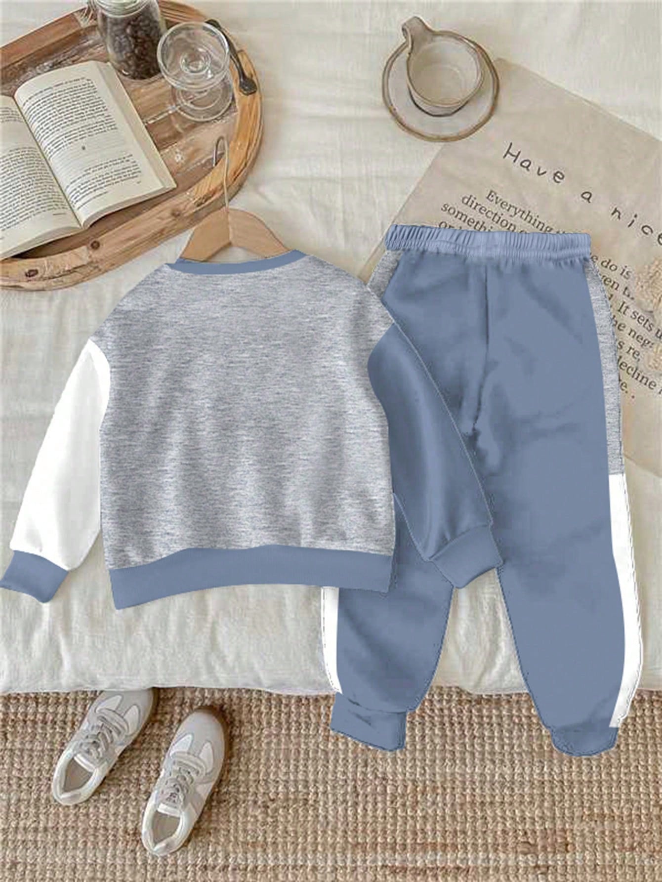 2pcs Baby Boy Color Block Letter Print Crew Neck Long Sleeve Autumn Winter Top And Pants Casual Outfit