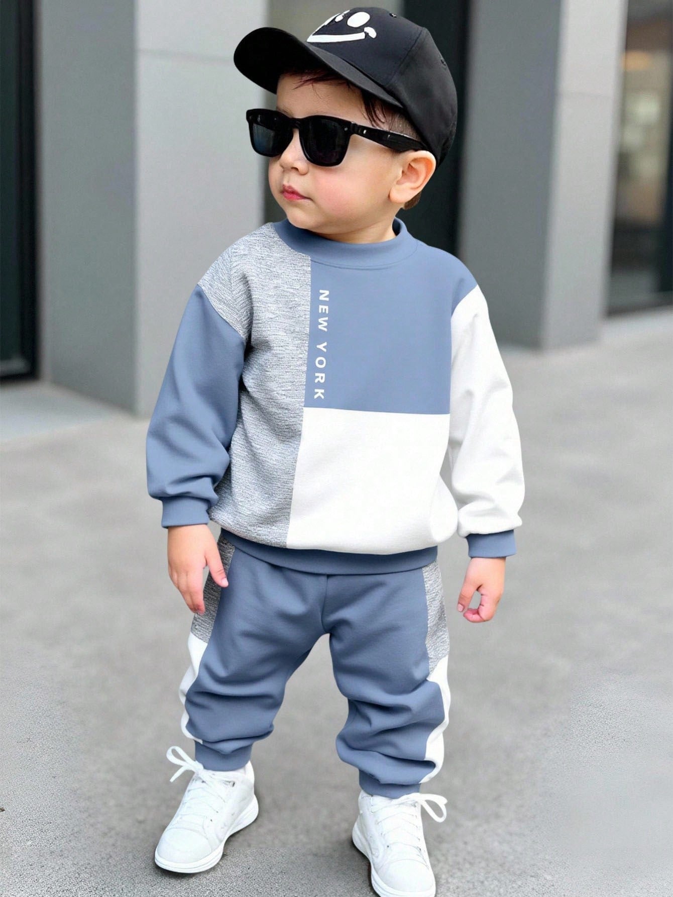 2pcs Baby Boy Color Block Letter Print Crew Neck Long Sleeve Autumn Winter Top And Pants Casual Outfit