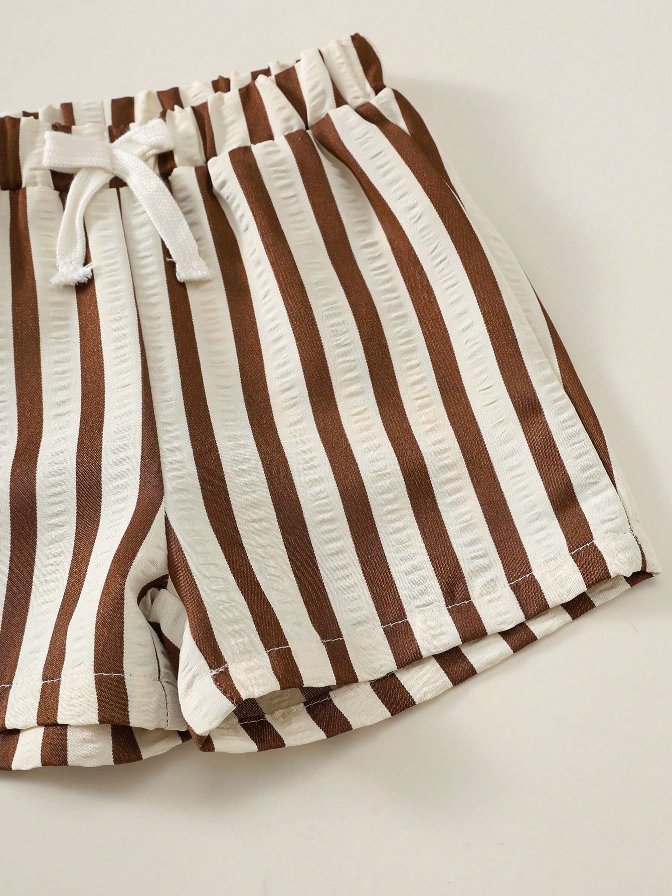 2pcs Baby Boy Summer Casual Cute Bear Pattern Top + Striped Shorts Set, Adorable Outfit, T-Shirt Set, Striped Set, Holiday Set, Children's Day Set