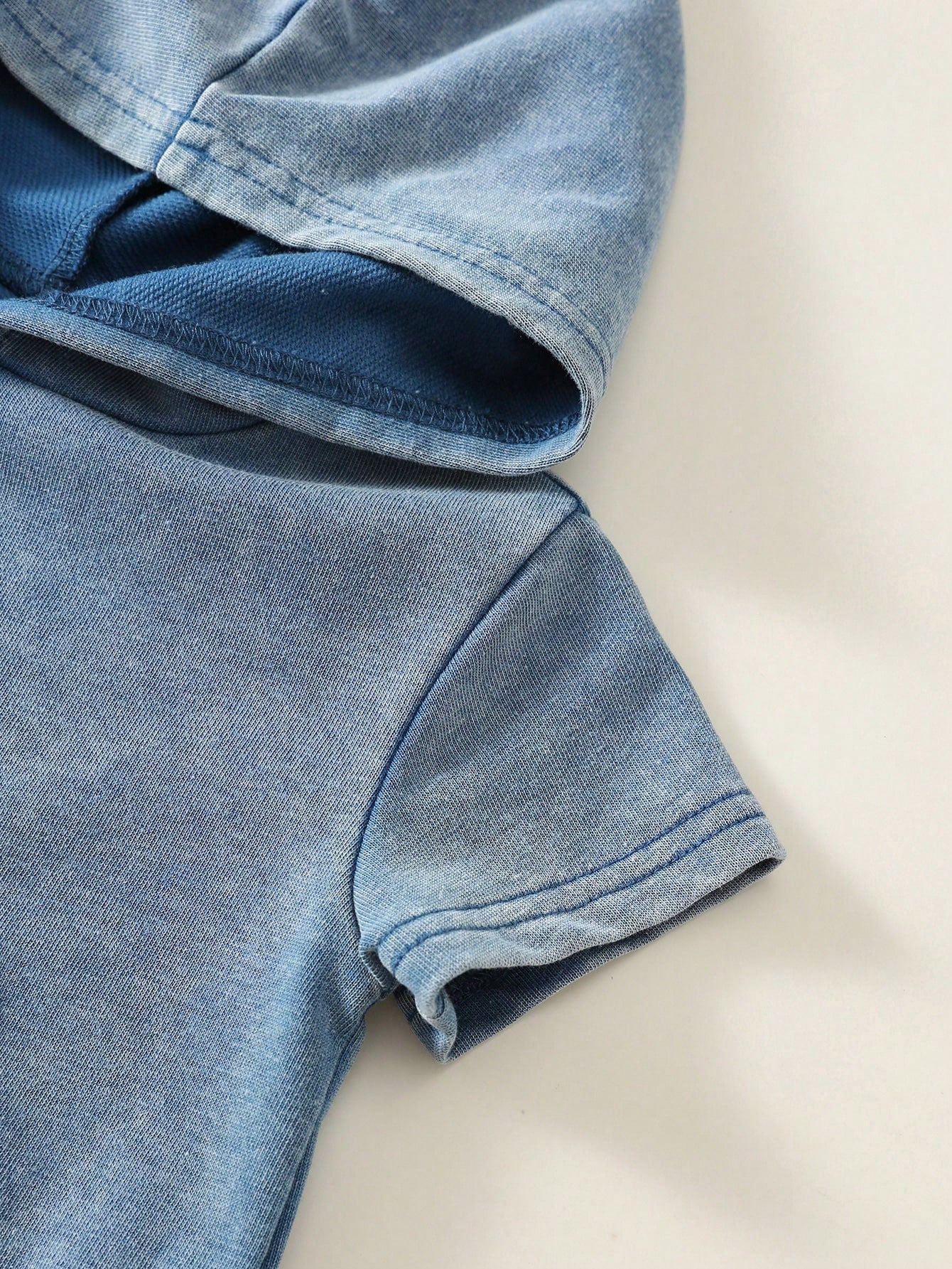 2pcs Baby Boy Summer Casual Hooded Denim Short Sleeve Top And Cargo Denim Pants Knit Denim Set Suitable For Daily Casual, Sports, Back To School