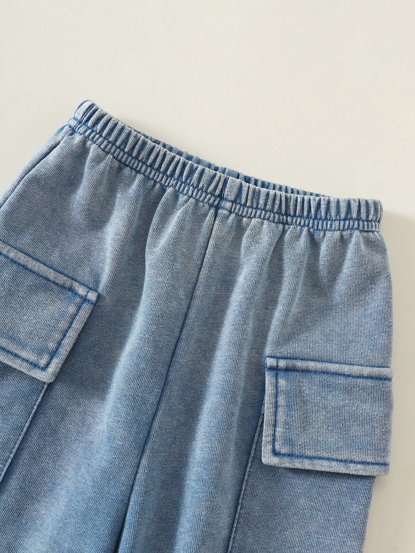 2pcs Baby Boy Summer Casual Hooded Denim Short Sleeve Top And Cargo Denim Pants Knit Denim Set Suitable For Daily Casual, Sports, Back To School