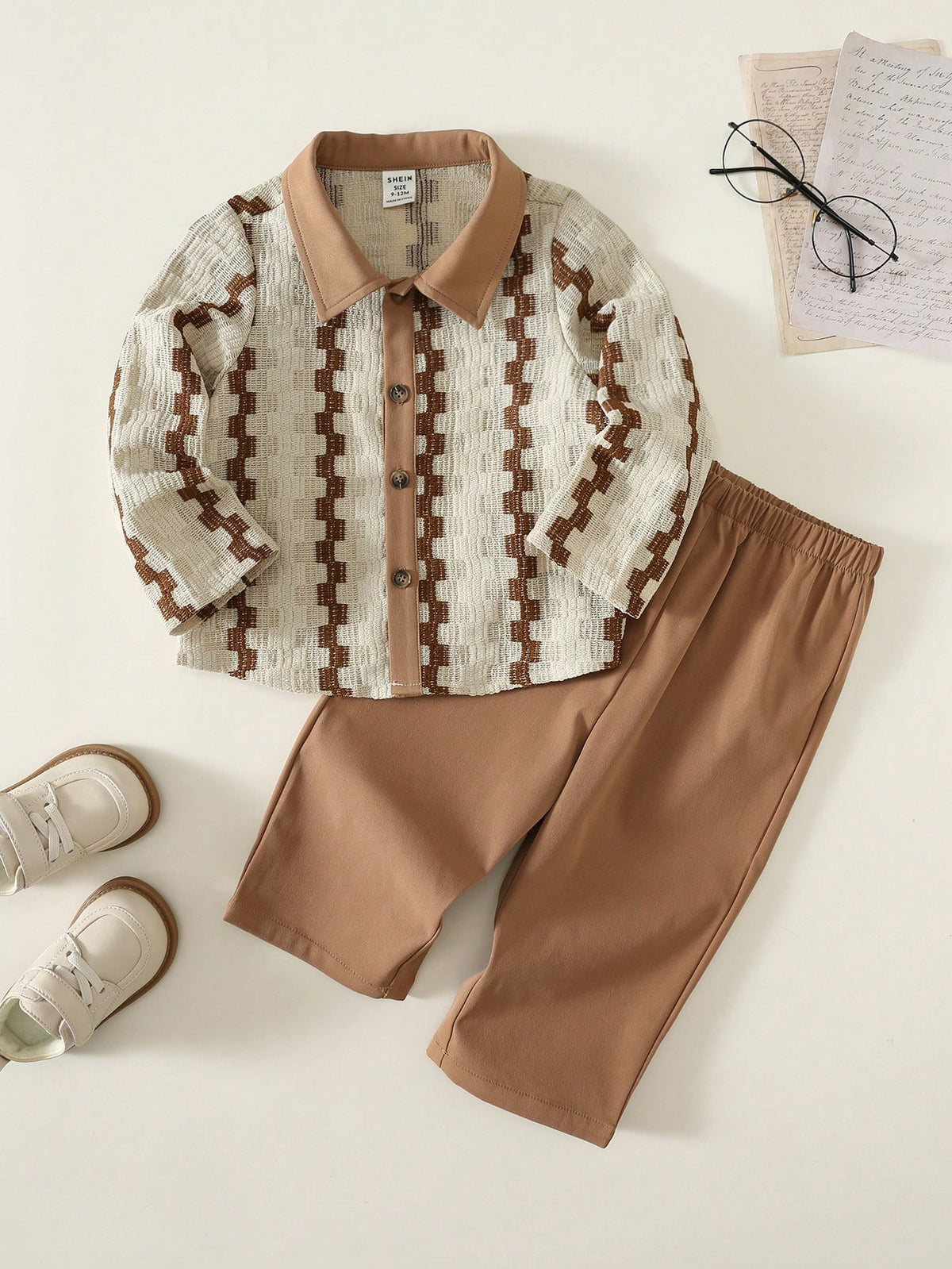 2pcs Baby Boy Toddler Boy Striped Long Sleeve Single-Breasted Shirt And Pants Casual Set Back To School Clothes Fall Clothes